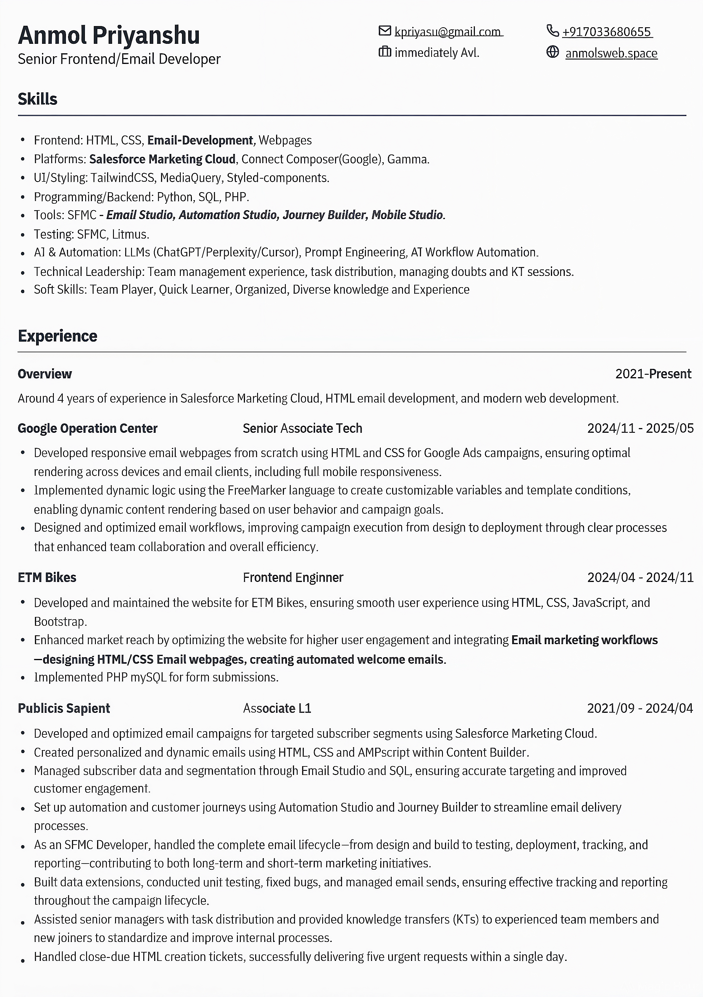 Resume Page 1